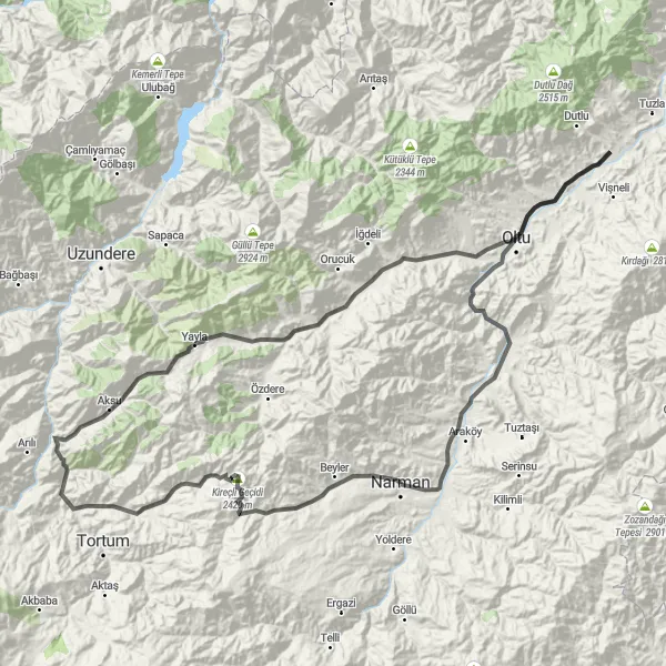 Map miniature of "Narman - Yukarı Sivri Loop" cycling inspiration in Erzurum, Erzincan, Bayburt, Turkey. Generated by Tarmacs.app cycling route planner