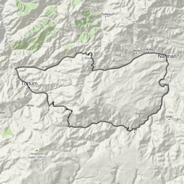 Map miniature of "Erzincan Loop" cycling inspiration in Erzurum, Erzincan, Bayburt, Turkey. Generated by Tarmacs.app cycling route planner