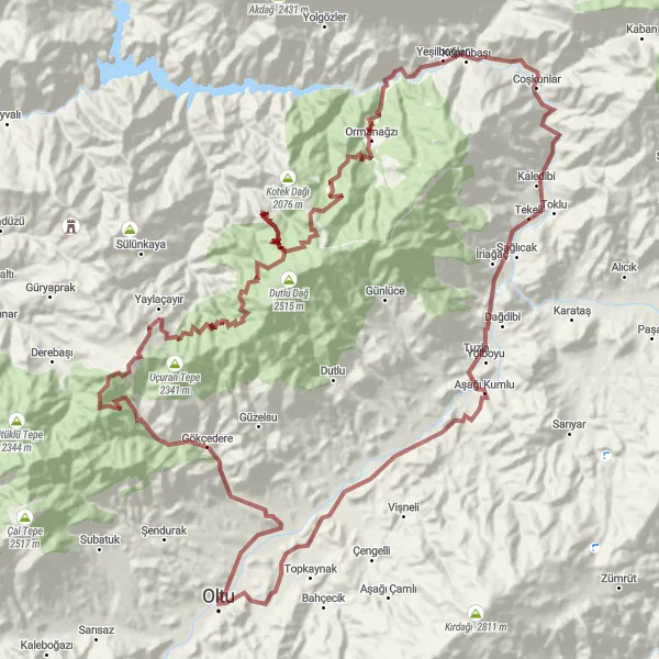 Map miniature of "Oltu Gravel Adventure" cycling inspiration in Erzurum, Erzincan, Bayburt, Turkey. Generated by Tarmacs.app cycling route planner