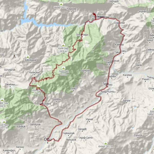 Map miniature of "Oltu - Uçuran Tepe Route" cycling inspiration in Erzurum, Erzincan, Bayburt, Turkey. Generated by Tarmacs.app cycling route planner