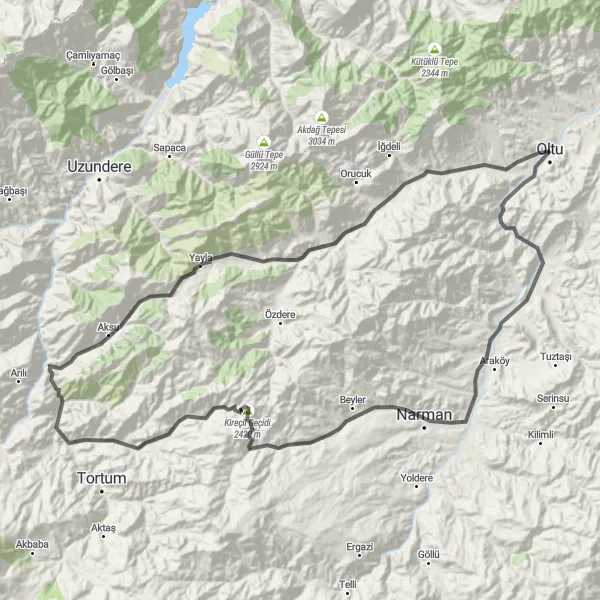 Map miniature of "Erzurum Countryside Ride" cycling inspiration in Erzurum, Erzincan, Bayburt, Turkey. Generated by Tarmacs.app cycling route planner