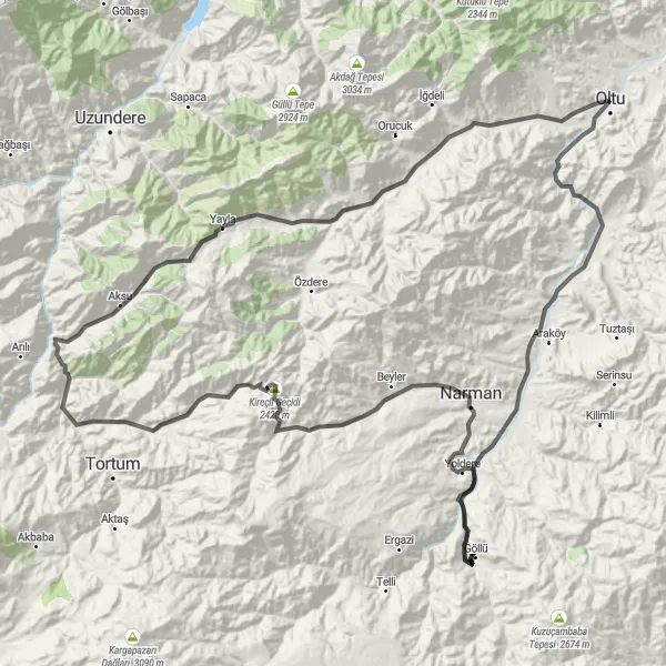Map miniature of "Oltu - Harman Tepesi Loop" cycling inspiration in Erzurum, Erzincan, Bayburt, Turkey. Generated by Tarmacs.app cycling route planner