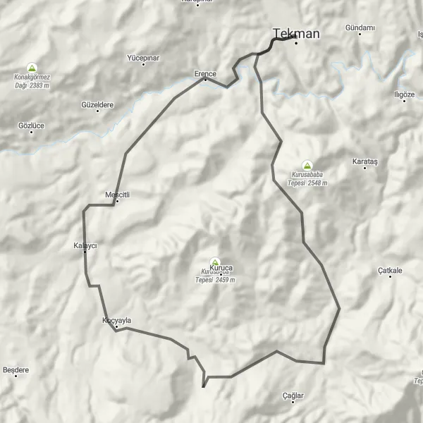 Map miniature of "Erzurum Road Cycling Route" cycling inspiration in Erzurum, Erzincan, Bayburt, Turkey. Generated by Tarmacs.app cycling route planner