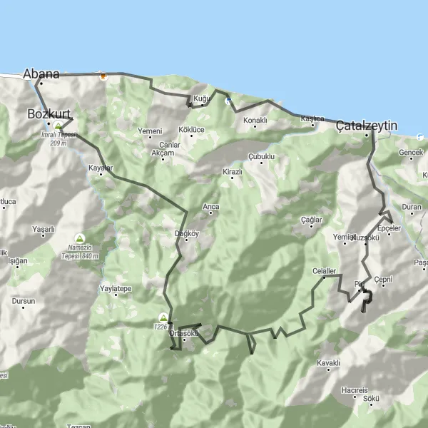 Map miniature of "Abana to Kastamonu Loop" cycling inspiration in Kastamonu, Çankırı, Sinop, Turkey. Generated by Tarmacs.app cycling route planner