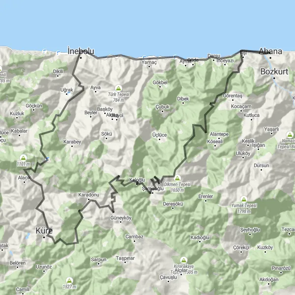 Map miniature of "Kastamonu to Sinop Adventure" cycling inspiration in Kastamonu, Çankırı, Sinop, Turkey. Generated by Tarmacs.app cycling route planner