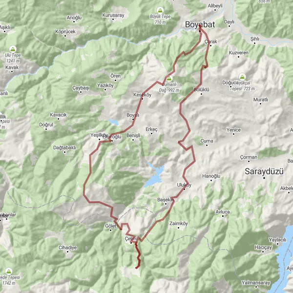 Map miniature of "Gravel Escape" cycling inspiration in Kastamonu, Çankırı, Sinop, Turkey. Generated by Tarmacs.app cycling route planner