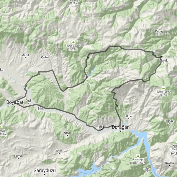 Map miniature of "Alınca Loop" cycling inspiration in Kastamonu, Çankırı, Sinop, Turkey. Generated by Tarmacs.app cycling route planner