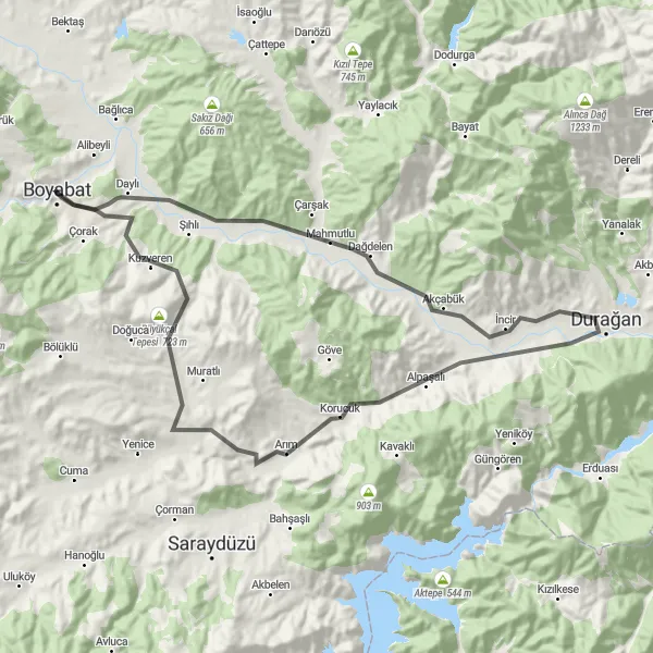 Map miniature of "Durağan Getaway" cycling inspiration in Kastamonu, Çankırı, Sinop, Turkey. Generated by Tarmacs.app cycling route planner