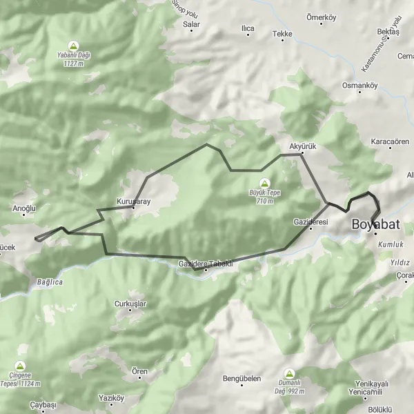 Map miniature of "Boyabat Loop" cycling inspiration in Kastamonu, Çankırı, Sinop, Turkey. Generated by Tarmacs.app cycling route planner