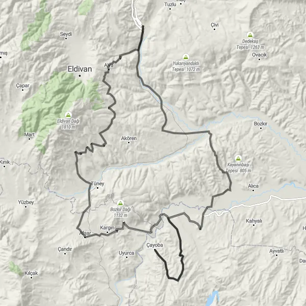 Map miniature of "Gölezkayı Challenge: Çankırı to Damak Sırtı" cycling inspiration in Kastamonu, Çankırı, Sinop, Turkey. Generated by Tarmacs.app cycling route planner