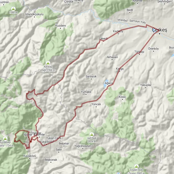 Map miniature of "The Thrilling Pass Ride" cycling inspiration in Kastamonu, Çankırı, Sinop, Turkey. Generated by Tarmacs.app cycling route planner