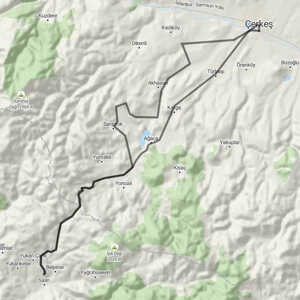 Map miniature of "Çankırı Odyssey" cycling inspiration in Kastamonu, Çankırı, Sinop, Turkey. Generated by Tarmacs.app cycling route planner