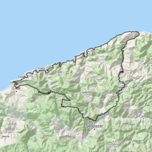 Map miniature of "Sinop to Cide Loop" cycling inspiration in Kastamonu, Çankırı, Sinop, Turkey. Generated by Tarmacs.app cycling route planner