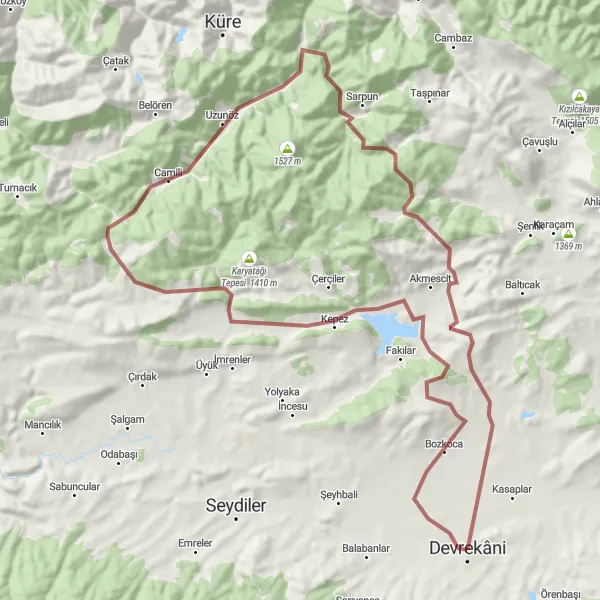 Map miniature of "Devrekani Natural Escape" cycling inspiration in Kastamonu, Çankırı, Sinop, Turkey. Generated by Tarmacs.app cycling route planner