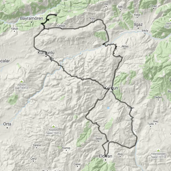 Map miniature of "Stretching Limits in Çankırı" cycling inspiration in Kastamonu, Çankırı, Sinop, Turkey. Generated by Tarmacs.app cycling route planner