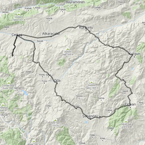 Map miniature of "The Mountainscape Adventure" cycling inspiration in Kastamonu, Çankırı, Sinop, Turkey. Generated by Tarmacs.app cycling route planner