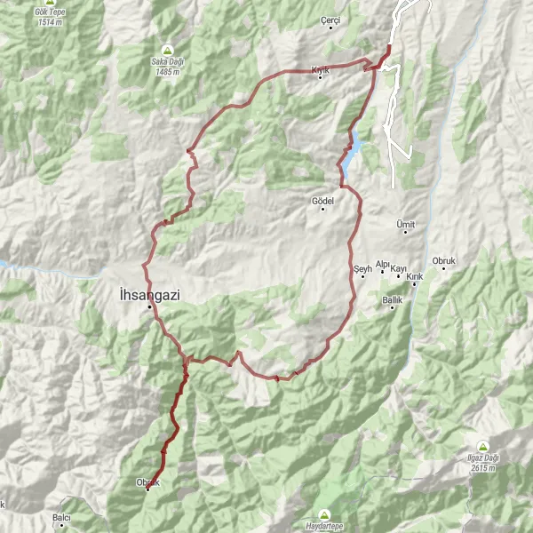 Map miniature of "Kastamonu to Sinop Gravel Adventure" cycling inspiration in Kastamonu, Çankırı, Sinop, Turkey. Generated by Tarmacs.app cycling route planner