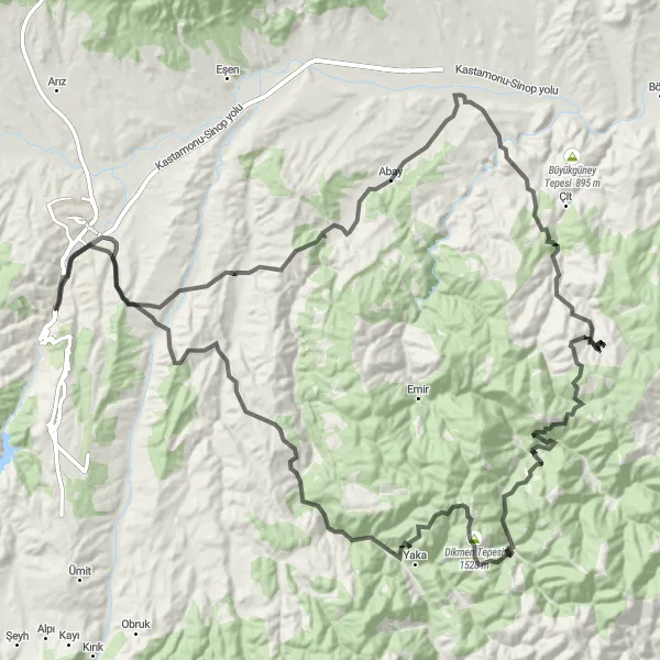 Map miniature of "The Ultimate Kastamonu Cycling Challenge" cycling inspiration in Kastamonu, Çankırı, Sinop, Turkey. Generated by Tarmacs.app cycling route planner