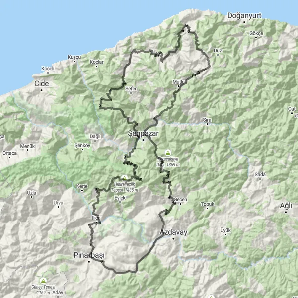 Map miniature of "The Ilıca Loop" cycling inspiration in Kastamonu, Çankırı, Sinop, Turkey. Generated by Tarmacs.app cycling route planner