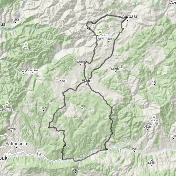 Map miniature of "The Gevrelik Adventure" cycling inspiration in Kastamonu, Çankırı, Sinop, Turkey. Generated by Tarmacs.app cycling route planner