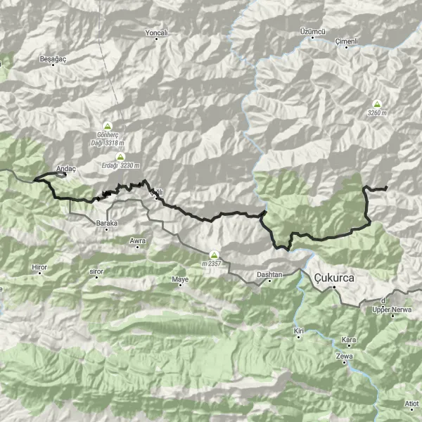 Map miniature of "Scenic Road Adventure" cycling inspiration in Mardin, Batman, Şırnak, Siirt, Turkey. Generated by Tarmacs.app cycling route planner
