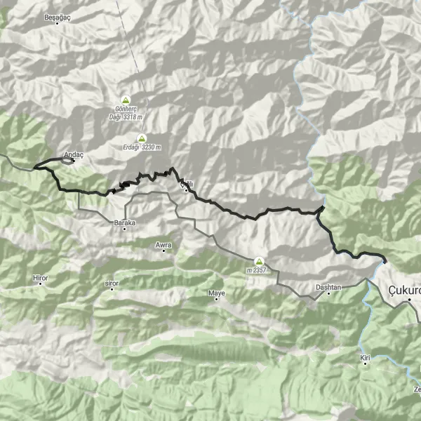 Map miniature of "Ascent Adventure Road Bike Route" cycling inspiration in Mardin, Batman, Şırnak, Siirt, Turkey. Generated by Tarmacs.app cycling route planner
