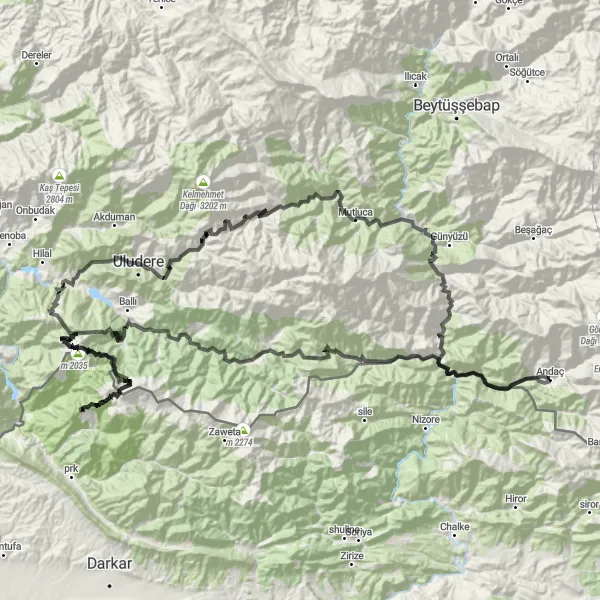 Map miniature of "Ultimate Mountain Challenge" cycling inspiration in Mardin, Batman, Şırnak, Siirt, Turkey. Generated by Tarmacs.app cycling route planner