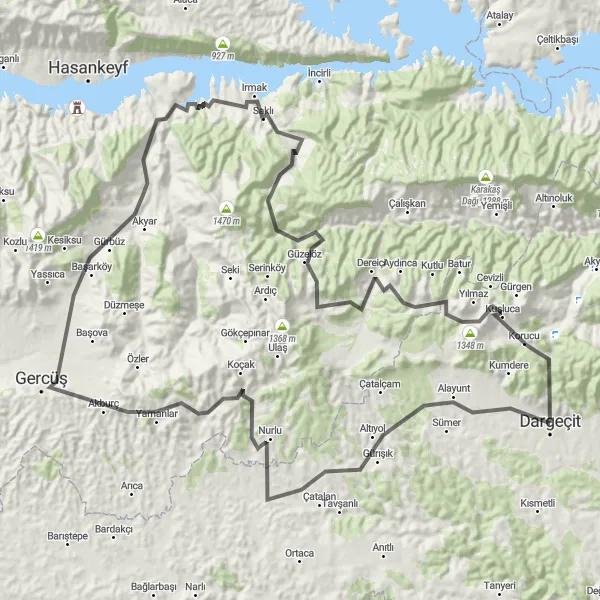 Map miniature of "Cultural and Historical Journey" cycling inspiration in Mardin, Batman, Şırnak, Siirt, Turkey. Generated by Tarmacs.app cycling route planner