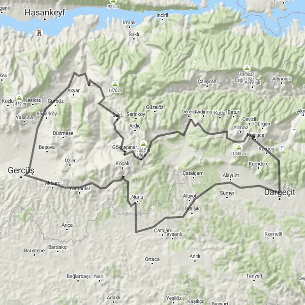 Map miniature of "Cultural Heritage Circuit" cycling inspiration in Mardin, Batman, Şırnak, Siirt, Turkey. Generated by Tarmacs.app cycling route planner