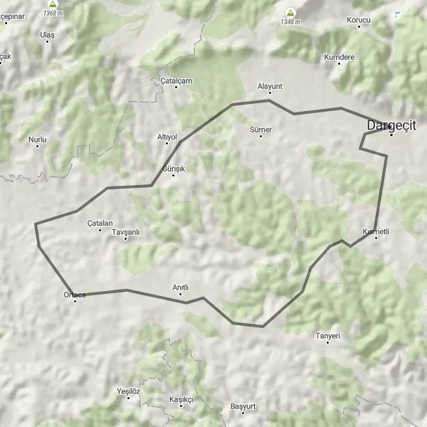 Map miniature of "Scenic Ride to Dargeçit" cycling inspiration in Mardin, Batman, Şırnak, Siirt, Turkey. Generated by Tarmacs.app cycling route planner