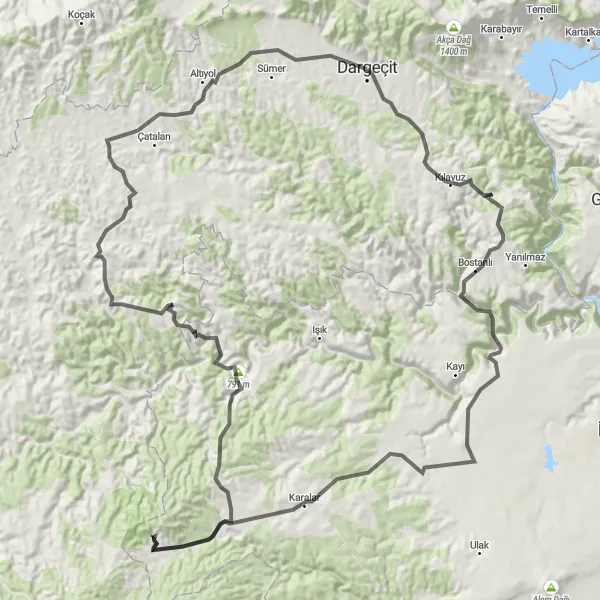 Map miniature of "Siirt Venture: Kılavuz to Altıntaş" cycling inspiration in Mardin, Batman, Şırnak, Siirt, Turkey. Generated by Tarmacs.app cycling route planner