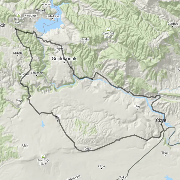 Map miniature of "Mardin to İdil Loop" cycling inspiration in Mardin, Batman, Şırnak, Siirt, Turkey. Generated by Tarmacs.app cycling route planner