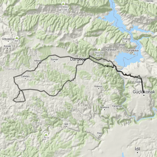 Map miniature of "Antique Villages and Traditional Towns" cycling inspiration in Mardin, Batman, Şırnak, Siirt, Turkey. Generated by Tarmacs.app cycling route planner