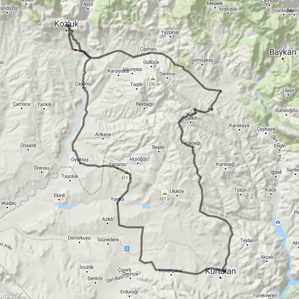 Map miniature of "Batman and Siirt Exploration" cycling inspiration in Mardin, Batman, Şırnak, Siirt, Turkey. Generated by Tarmacs.app cycling route planner