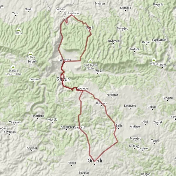 Map miniature of "Ömerli Gravel Adventure" cycling inspiration in Mardin, Batman, Şırnak, Siirt, Turkey. Generated by Tarmacs.app cycling route planner