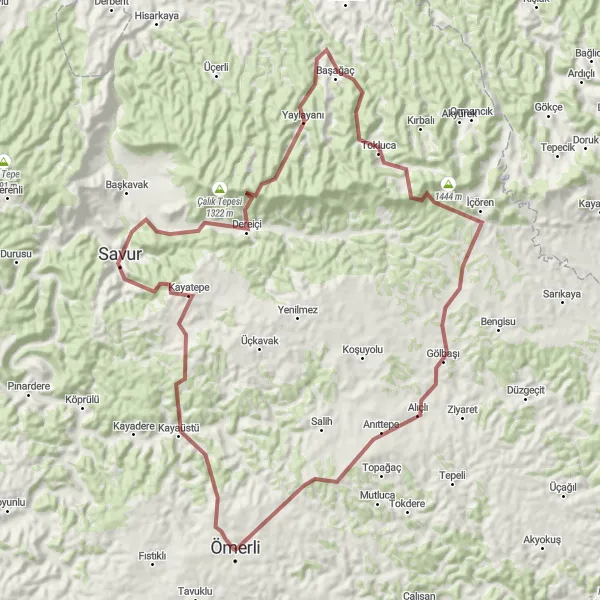 Map miniature of "Ömerli Gravel Adventure" cycling inspiration in Mardin, Batman, Şırnak, Siirt, Turkey. Generated by Tarmacs.app cycling route planner