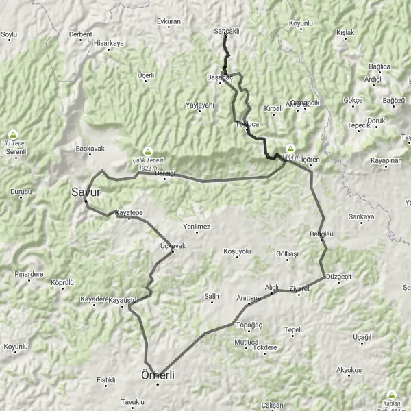 Map miniature of "Ömerli to Şırnak Road Cycling Route" cycling inspiration in Mardin, Batman, Şırnak, Siirt, Turkey. Generated by Tarmacs.app cycling route planner