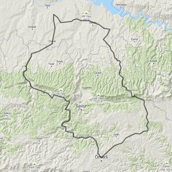 Map miniature of "Mardin-Şırnak Scenic Loop" cycling inspiration in Mardin, Batman, Şırnak, Siirt, Turkey. Generated by Tarmacs.app cycling route planner