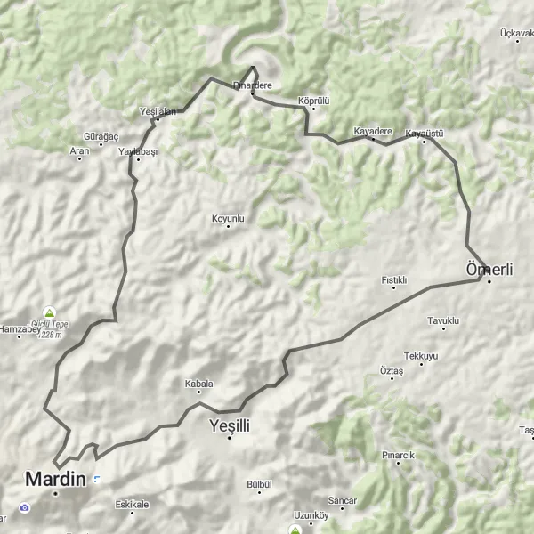 Map miniature of "The Road to Mardin" cycling inspiration in Mardin, Batman, Şırnak, Siirt, Turkey. Generated by Tarmacs.app cycling route planner