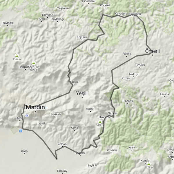 Map miniature of "Ömerli to Artuklu Loop" cycling inspiration in Mardin, Batman, Şırnak, Siirt, Turkey. Generated by Tarmacs.app cycling route planner