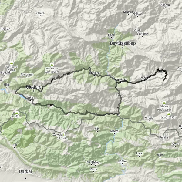 Map miniature of "Discovering the Beauty of Siirt" cycling inspiration in Mardin, Batman, Şırnak, Siirt, Turkey. Generated by Tarmacs.app cycling route planner