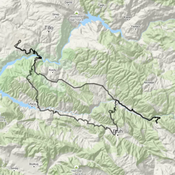 Map miniature of "Cycling Adventure from Siirt to Eruh to Doğan Mah." cycling inspiration in Mardin, Batman, Şırnak, Siirt, Turkey. Generated by Tarmacs.app cycling route planner