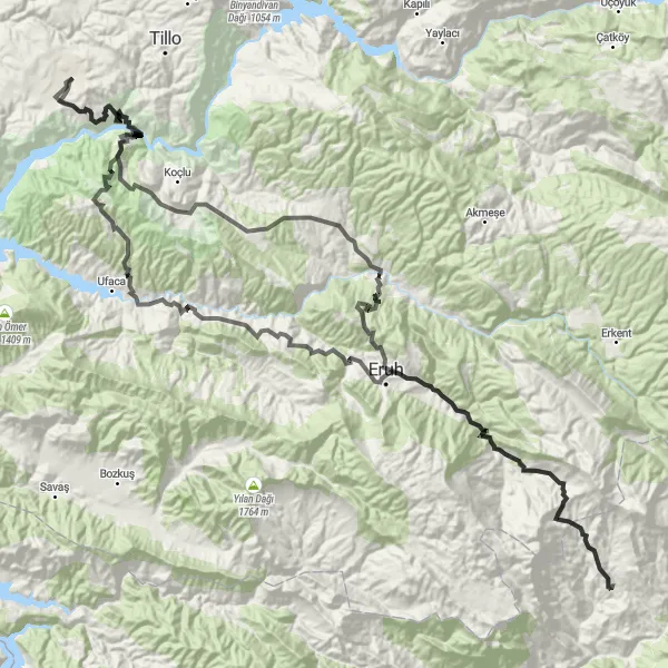 Map miniature of "Siirt-Eruh-Batı Mah. Loop" cycling inspiration in Mardin, Batman, Şırnak, Siirt, Turkey. Generated by Tarmacs.app cycling route planner