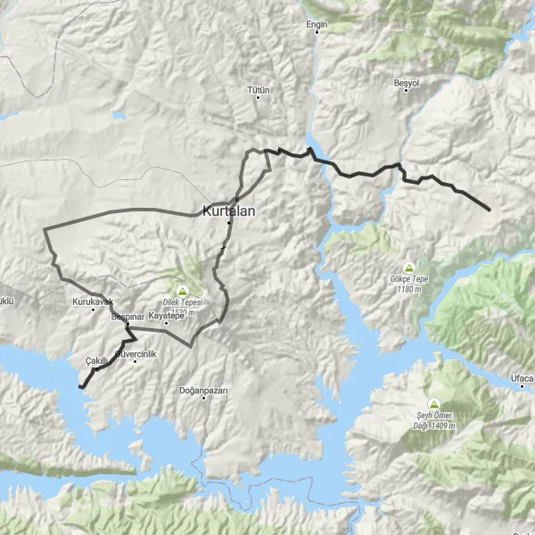 Map miniature of "Siirt-Kurtalan-Zenga Tepesi-Batı Mah. Loop" cycling inspiration in Mardin, Batman, Şırnak, Siirt, Turkey. Generated by Tarmacs.app cycling route planner