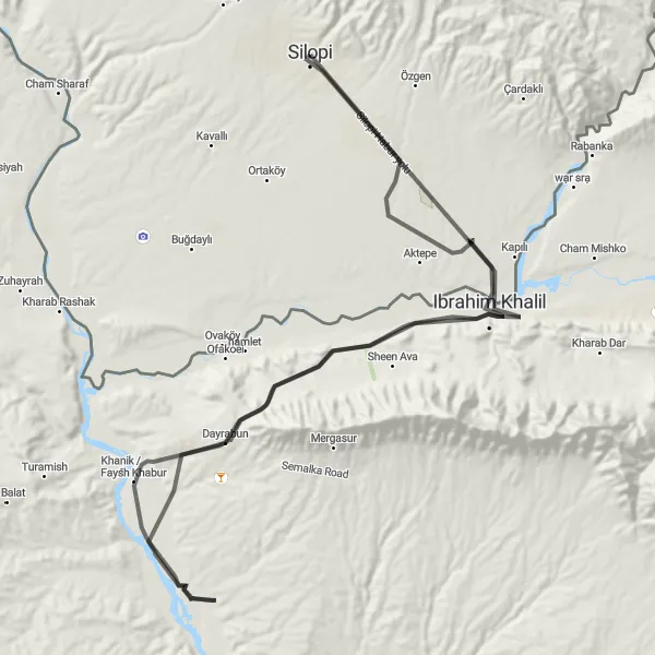 Map miniature of "Silopi to Khanik Route" cycling inspiration in Mardin, Batman, Şırnak, Siirt, Turkey. Generated by Tarmacs.app cycling route planner