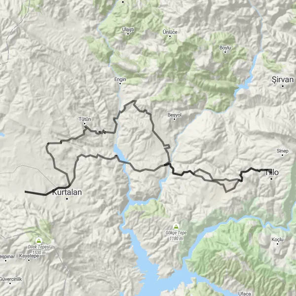 Map miniature of "The Siirt Circular Tour" cycling inspiration in Mardin, Batman, Şırnak, Siirt, Turkey. Generated by Tarmacs.app cycling route planner