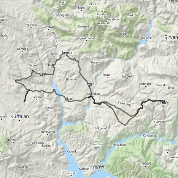 Map miniature of "Mardin to Siirt Loop" cycling inspiration in Mardin, Batman, Şırnak, Siirt, Turkey. Generated by Tarmacs.app cycling route planner