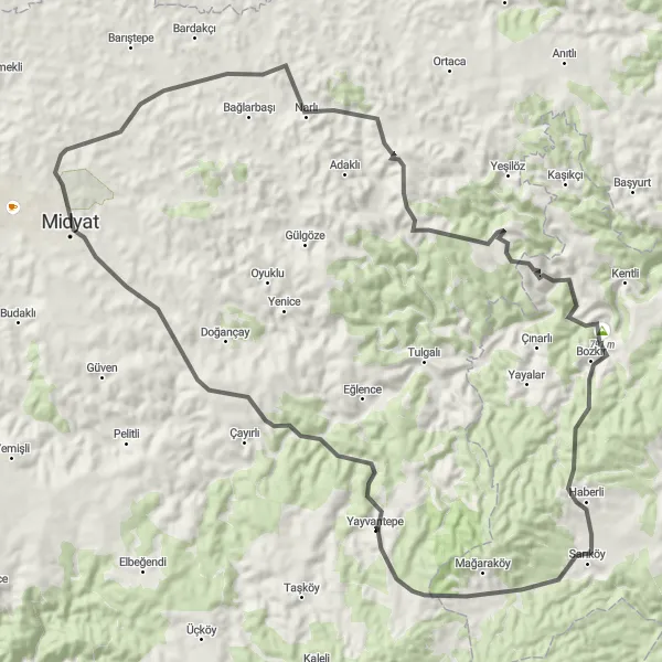 Map miniature of "Yayvantepe to Altıntaş Nature Escape" cycling inspiration in Mardin, Batman, Şırnak, Siirt, Turkey. Generated by Tarmacs.app cycling route planner