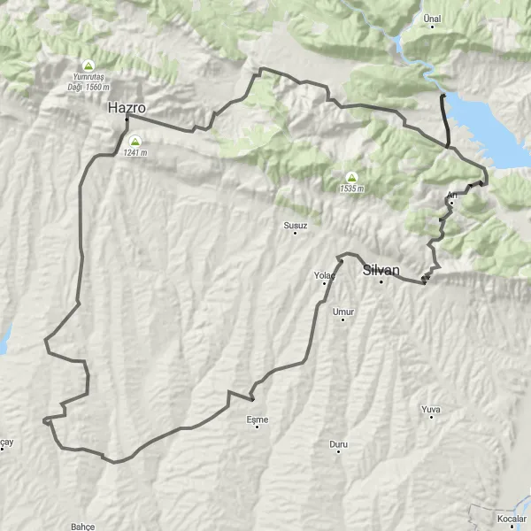 Map miniature of "Altınkum Discovery" cycling inspiration in Şanlıurfa, Diyarbakır, Turkey. Generated by Tarmacs.app cycling route planner