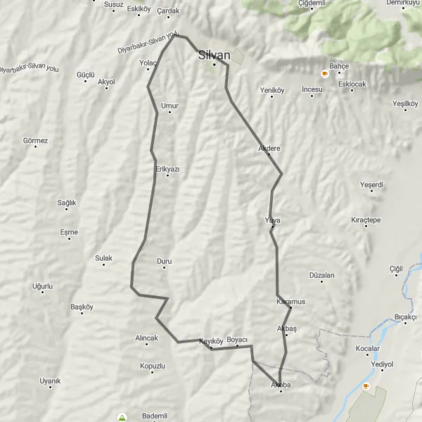 Map miniature of "Düzoba Loop" cycling inspiration in Şanlıurfa, Diyarbakır, Turkey. Generated by Tarmacs.app cycling route planner